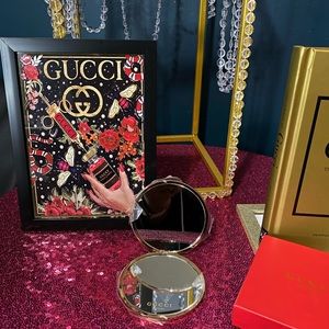 NWB Gucci Gold Monogram Embossed Compact Pocket Mirror with Box